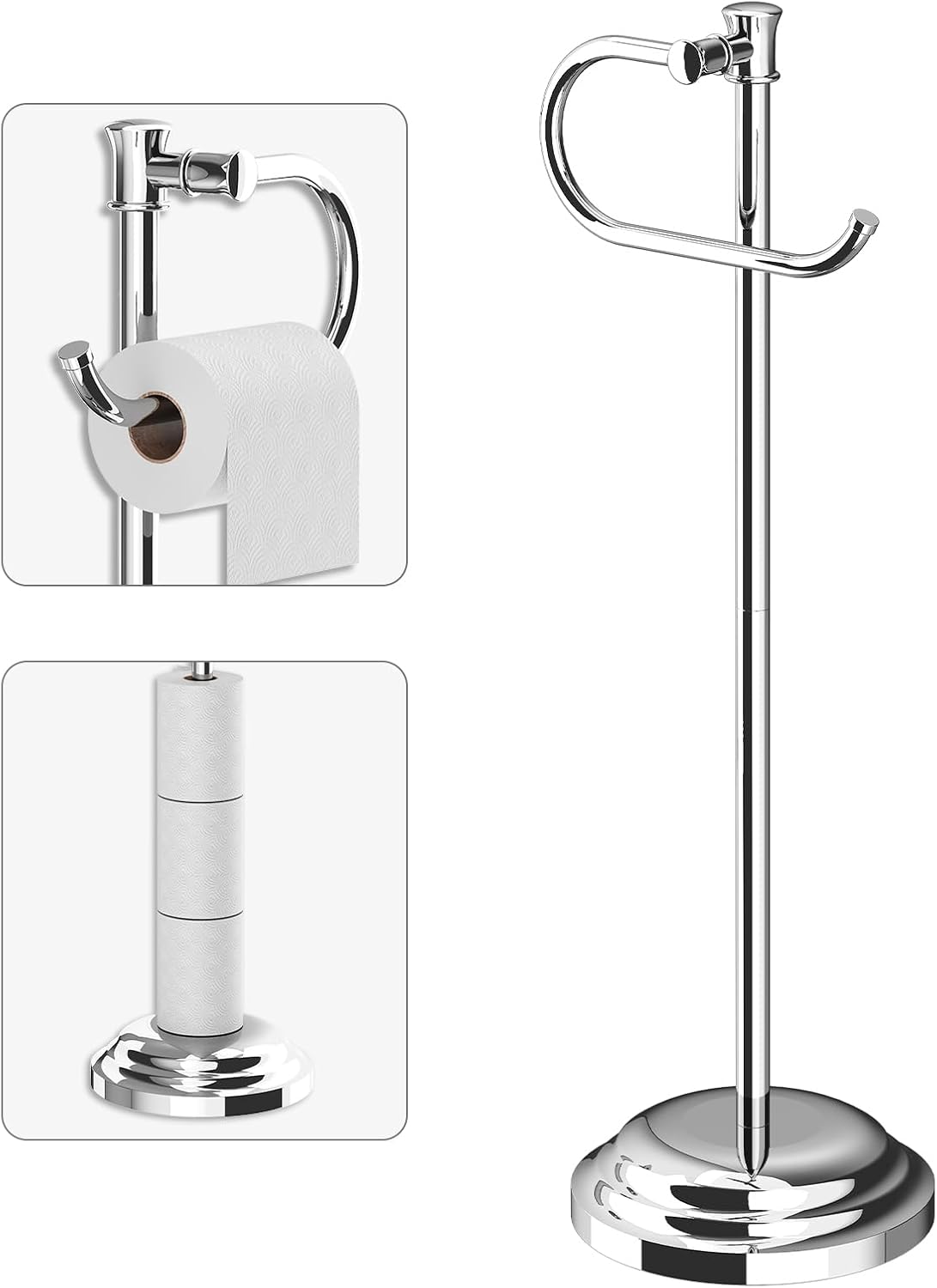 BESy Free Standing Toilet Paper Holder with Storage and Towel Bar
