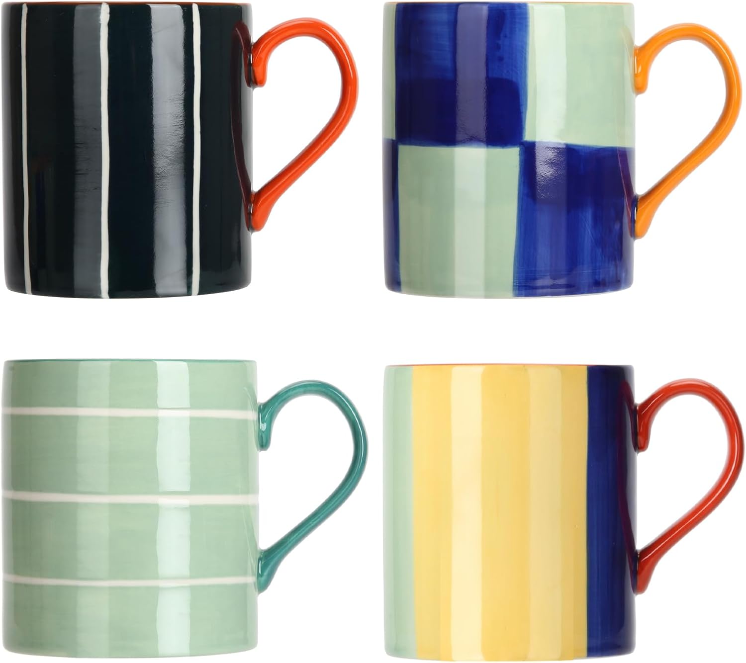 Colorful Hand Painted 16 oz Porcelain Ceramic Mugs Set for 4