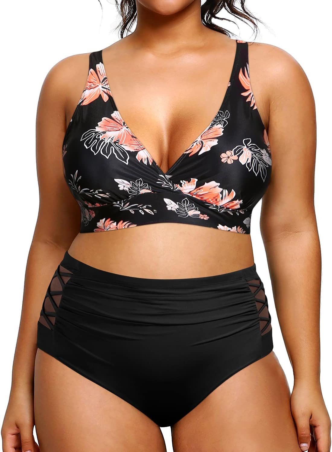 Plus Size Bikini High Waisted Two Piece Swimwear for Women