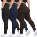 Plus Size Leggings for Women 3 Pack with Deep Pockets - Black High