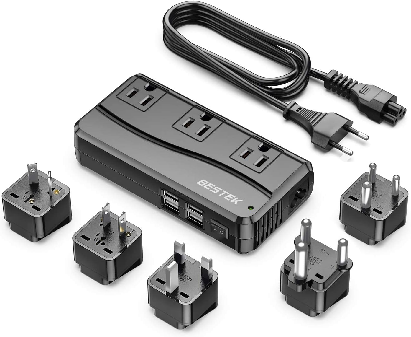 BESTEK 250W Power Converter with 3 Outlets and 4 USB Ports