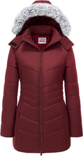 WULFUL Women's Long Winter Puffer Coat - Warm, Removable Fur Hood Down