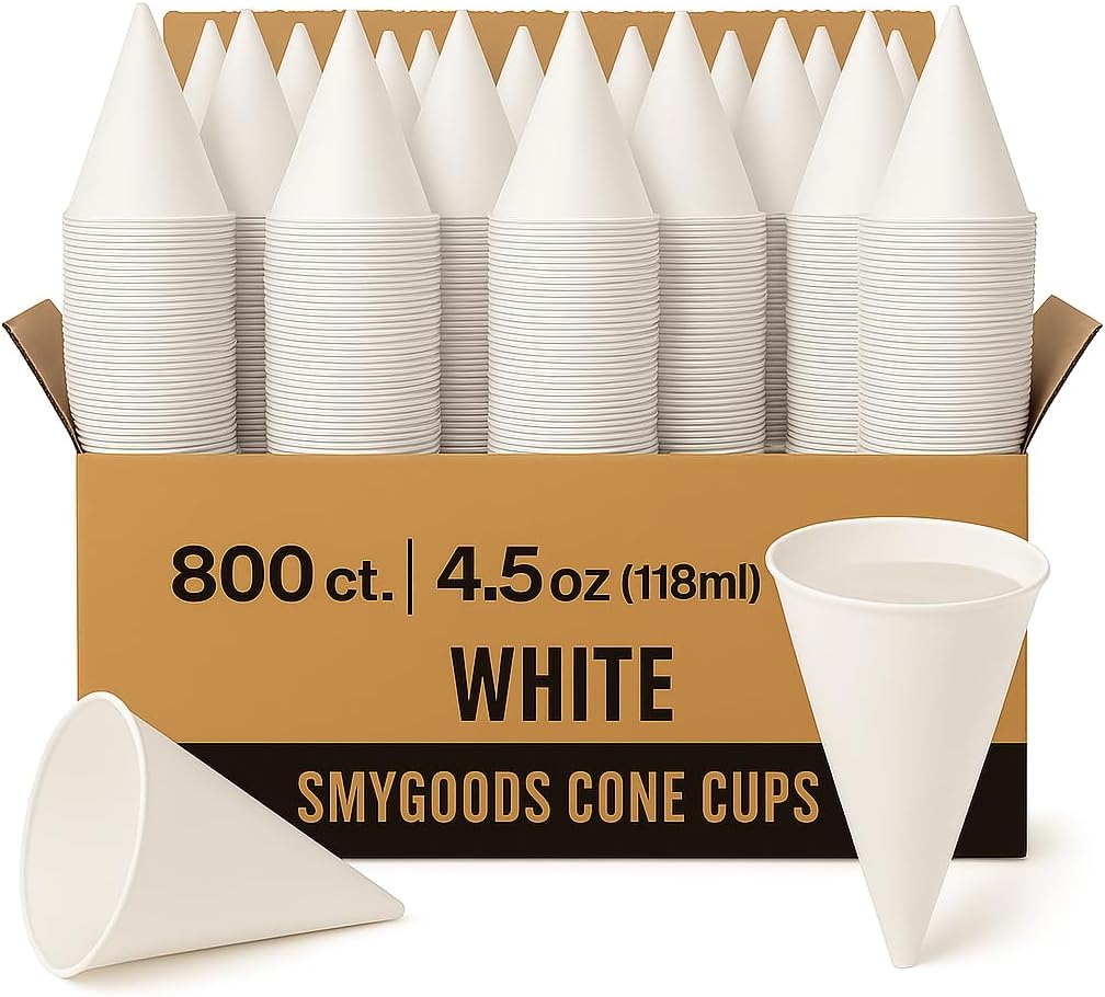 Smygoods Disposable White Paper Cone Cups for Events & Hydration