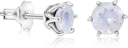 925 Sterling Silver Gemstone Stud Earrings for Women - Dainty Style