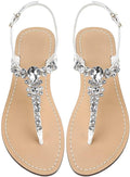 Women's Rhinestone Flat Sandals with Ankle Tie - Jeweled Summer Flats