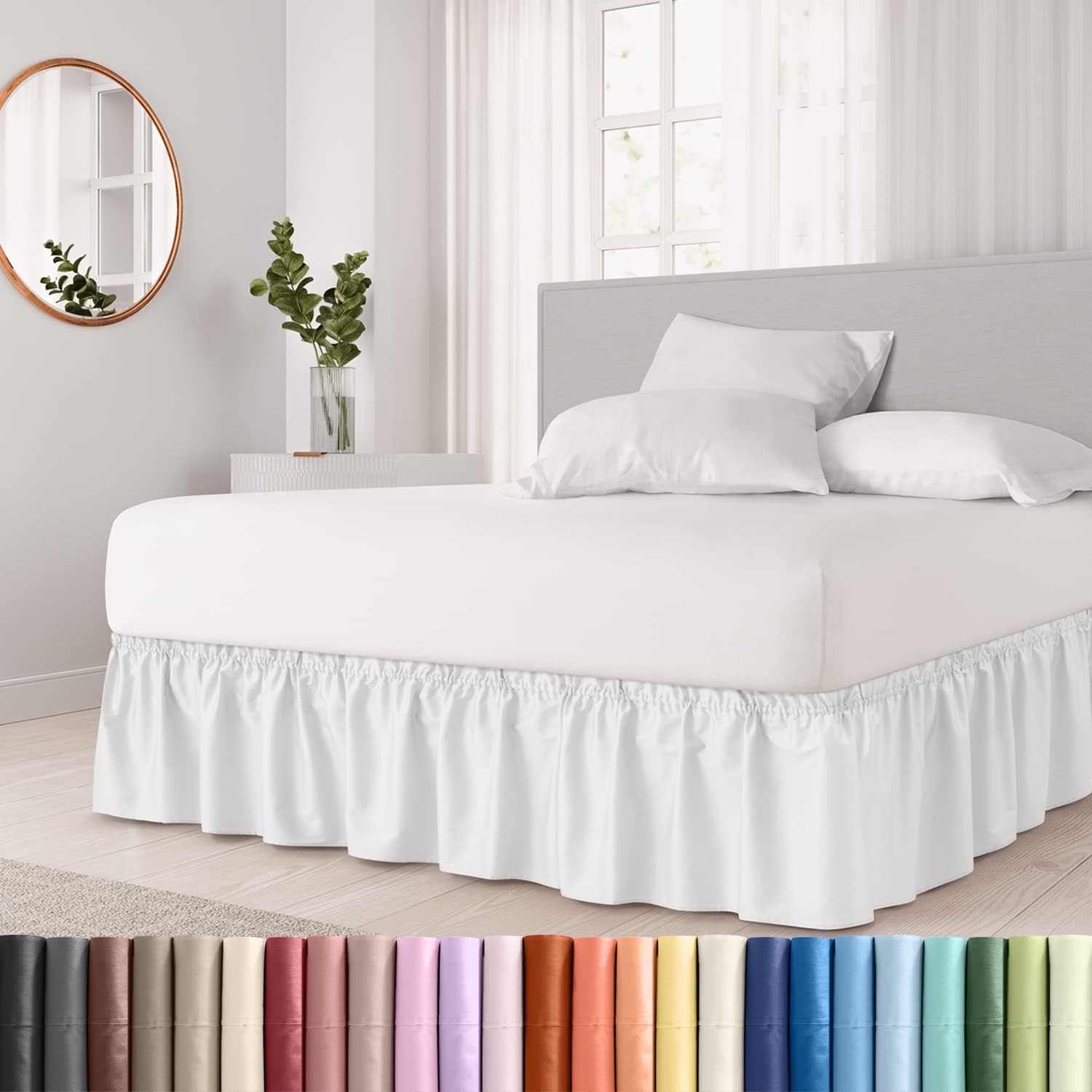 Easy Fit White Bed Skirt - Wrinkle Free Pleated Design!