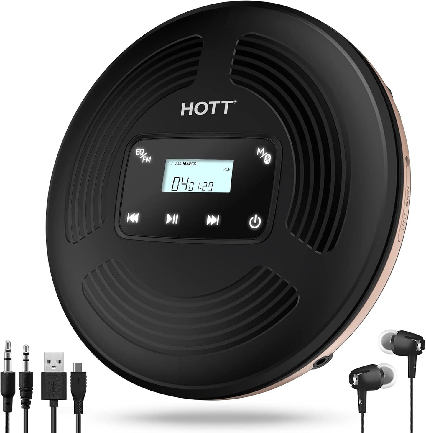 HOTT Portable CD Player with Bluetooth and FM Transmitter Features