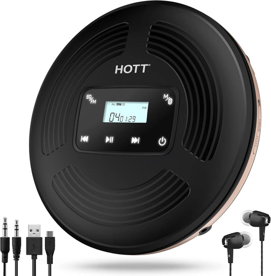 HOTT Portable CD Player with Bluetooth and FM Transmitter Features