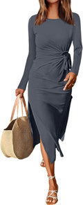 ANRABESS Womens 2025 Fall Long Sleeve Maxi Dress - Slim Tie Waist Fit