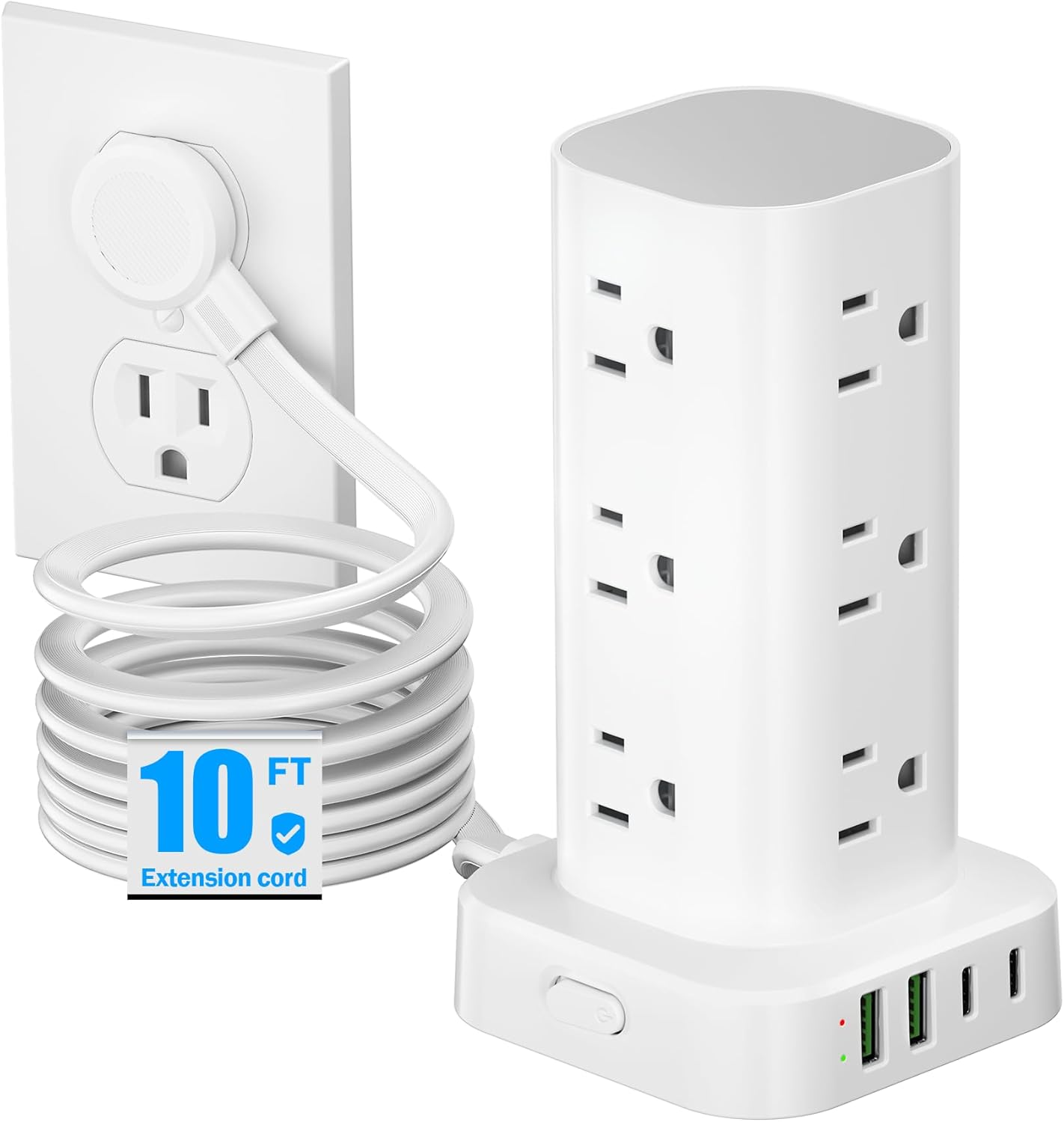 Flat Plug Power Strip Tower Surge Protector with USB Ports