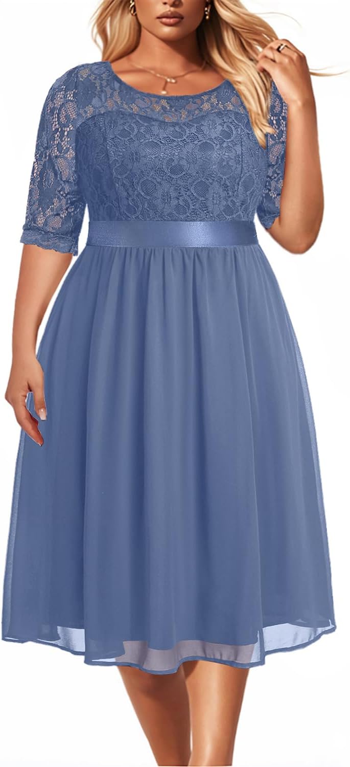 Elegant Plus Size Lace Chiffon Wedding Guest Dresses for Women