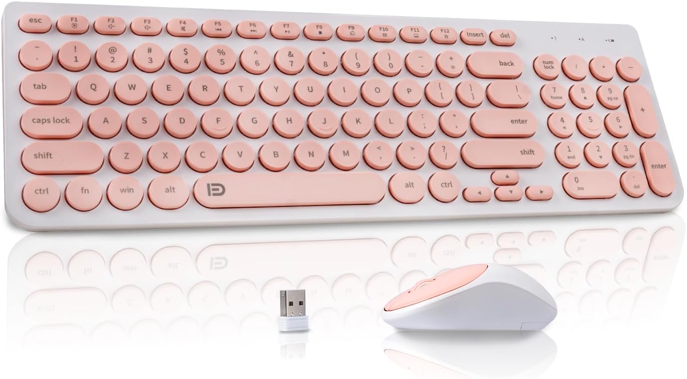 XuanGui Wireless Keyboard Mouse Combo with Retro Round Keycaps