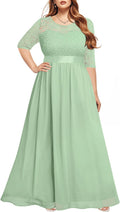 Women's Plus Size Lace Chiffon Long Maxi V-Back Formal Dress