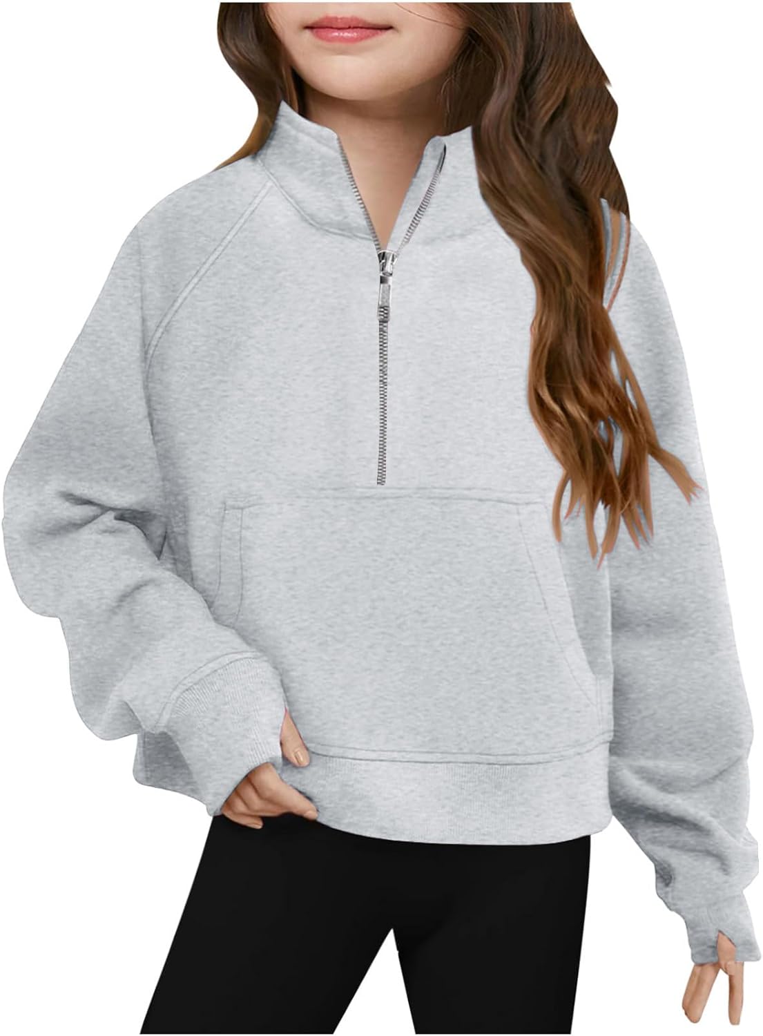 Girls' Lightweight Fleece Half Zip Crop Top