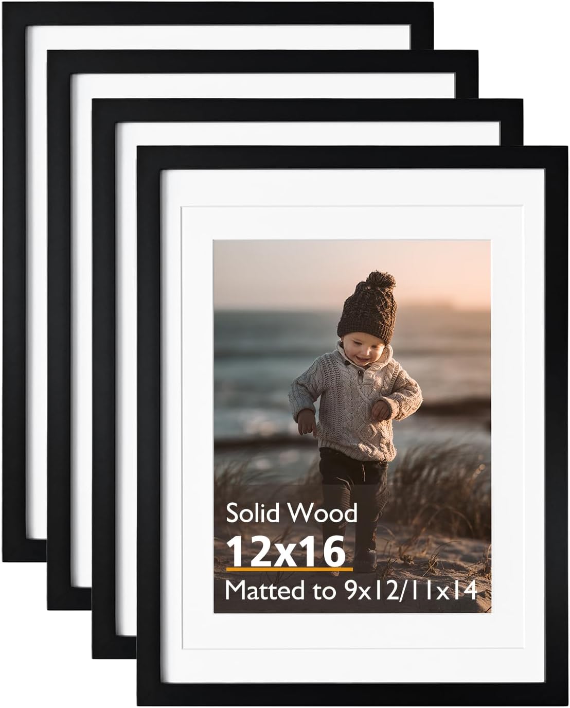 12x16 Picture Frame Set of 4 - Solid Wood with Acrylic Glass