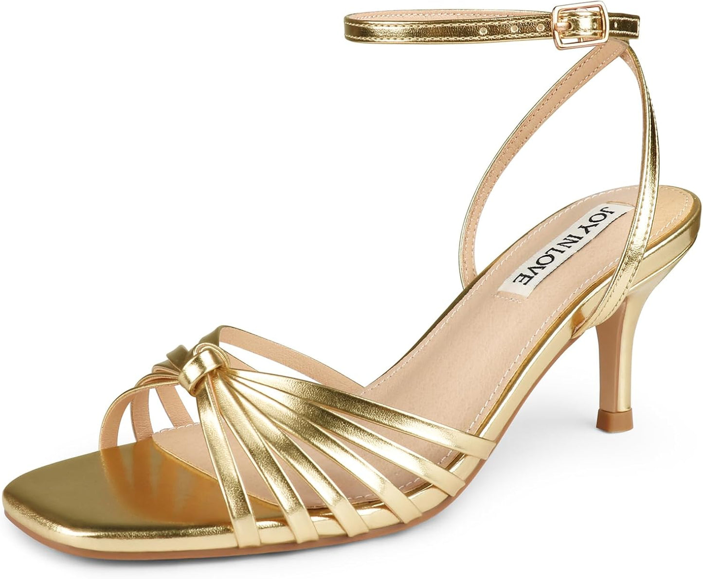 JOY IN LOVE Women's Kitten Low Strappy Heels for Comfort