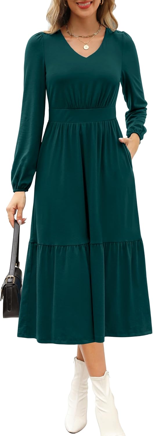 Kranda Women's Flowy Ruffle Midi Dress with Pockets