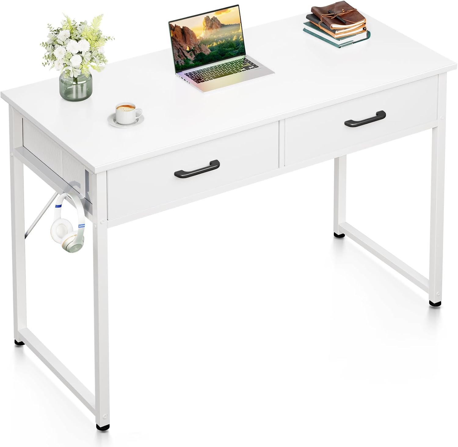 Compact 40 Inch Small Office Computer Desk with 2 Drawers