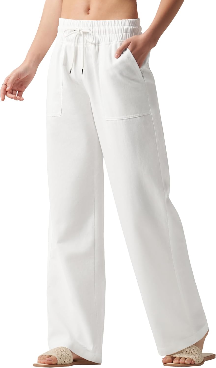 Women Linen Pants Wide Leg Palazzo Pants with Pockets