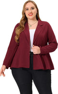 Plus Size Women's Blazer Notch Peplum Jacket - Dressy Workwear