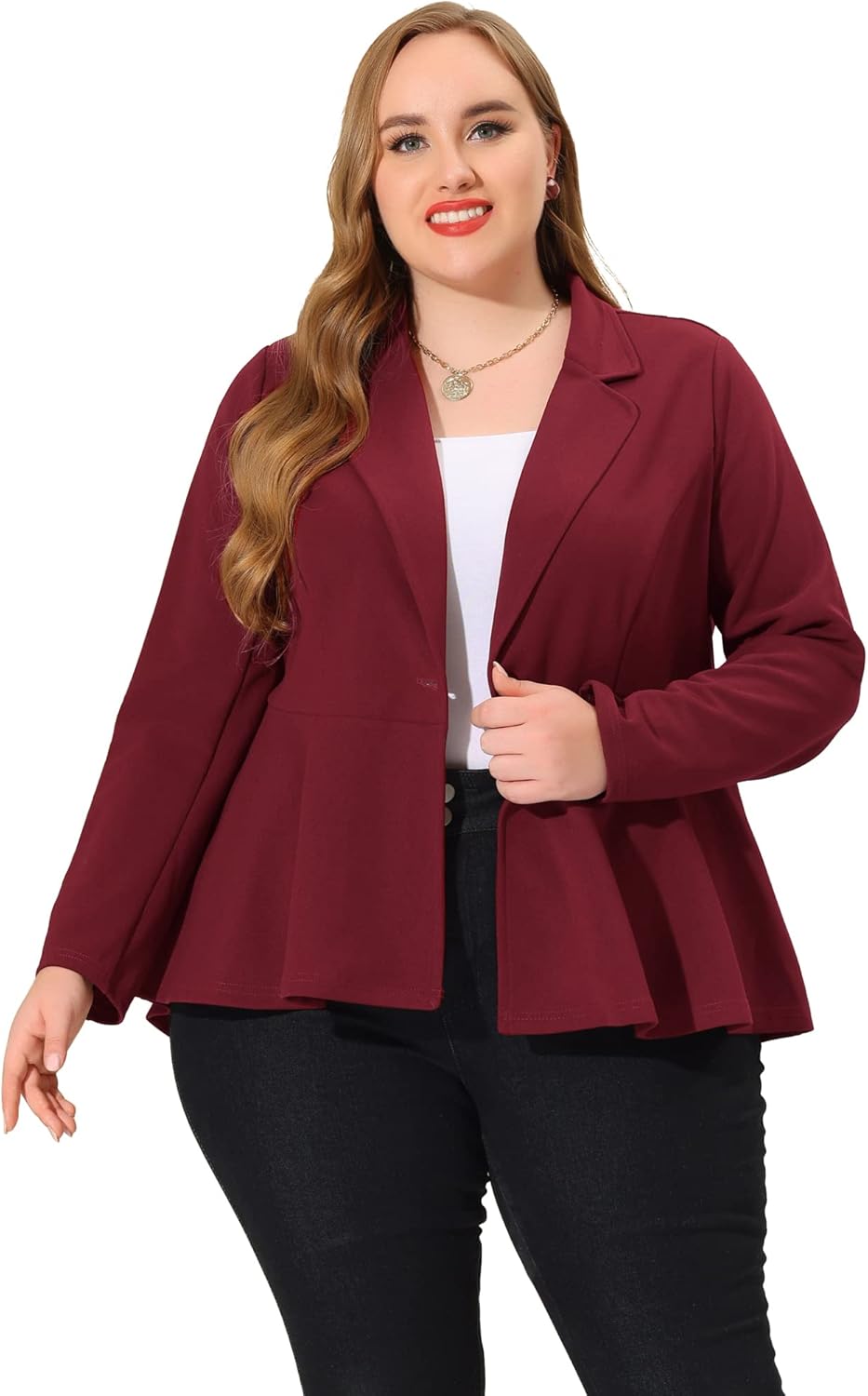 Plus Size Women's Blazer Notch Panel for Business Casual Wear