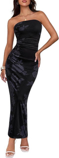 Floral Maxi Dress Strapless Tube Bodycon Mesh - Flattering Fit
