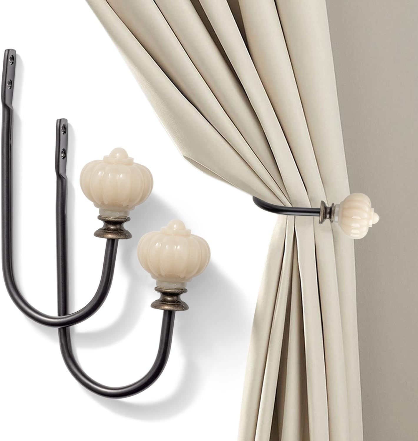 White Pumpkin Curtain Holdbacks Set: Elegant Drapery Tiebacks