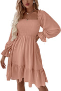 LYANER Women's Square Neck Lantern Sleeve Ruffle Midi Dress - Flowy
