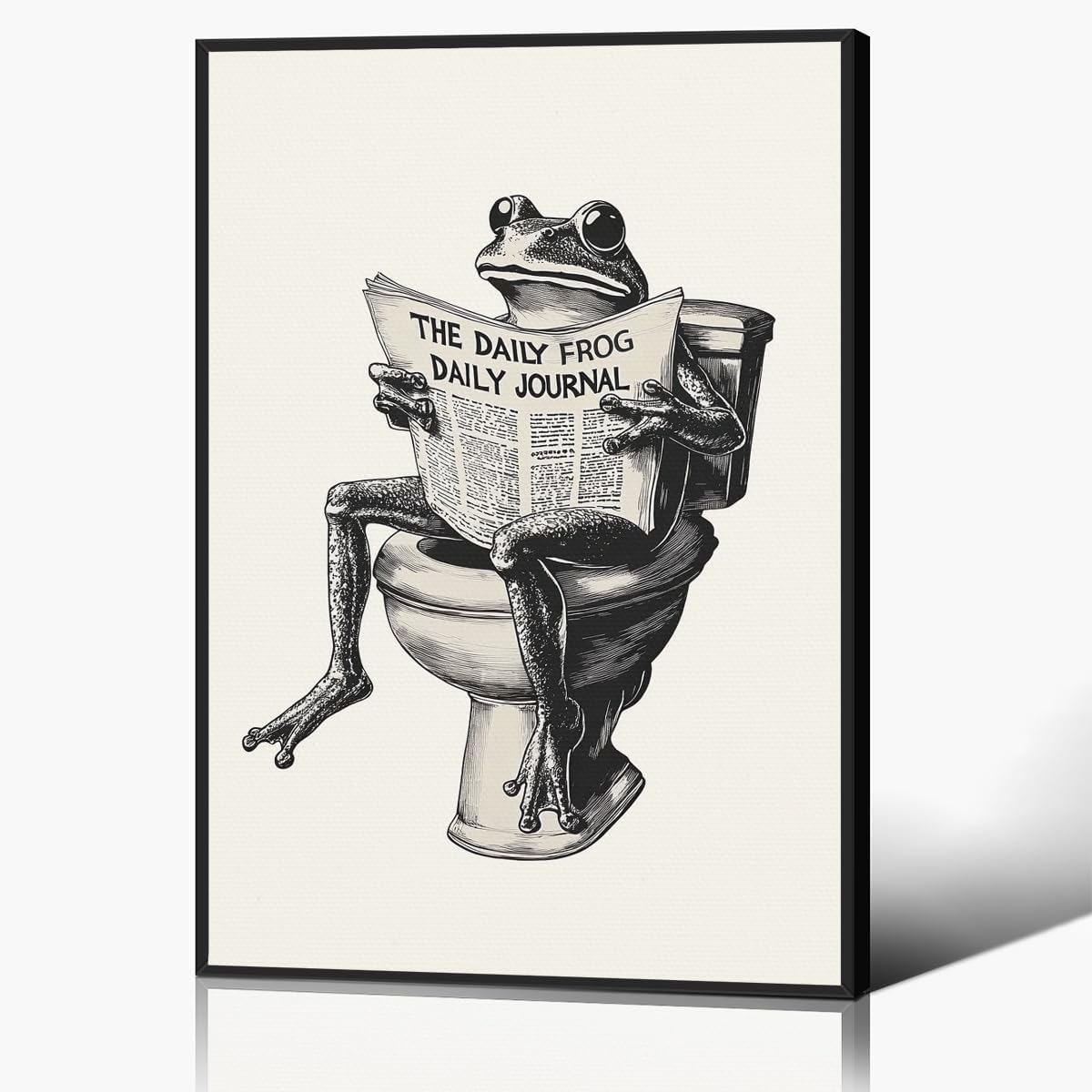 Frog Bathroom Poster Funny Animal on Toilet Canvas Wall Art