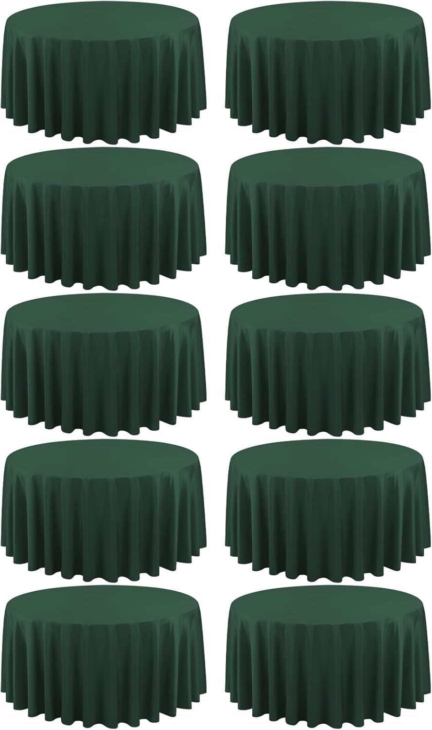10 Pack Hunter Green Round Tablecloths - 120 Inch Polyester Covers