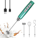 Green Handheld Milk Frother Wand for Coffee - Rechargeable, 3 Heads