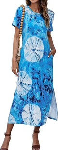 Naggoo Womens Split Maxi Dress Casual Tie Dye Tee - With Pockets