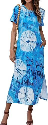Naggoo Women's Short Sleeve Split Maxi Dress with Pockets