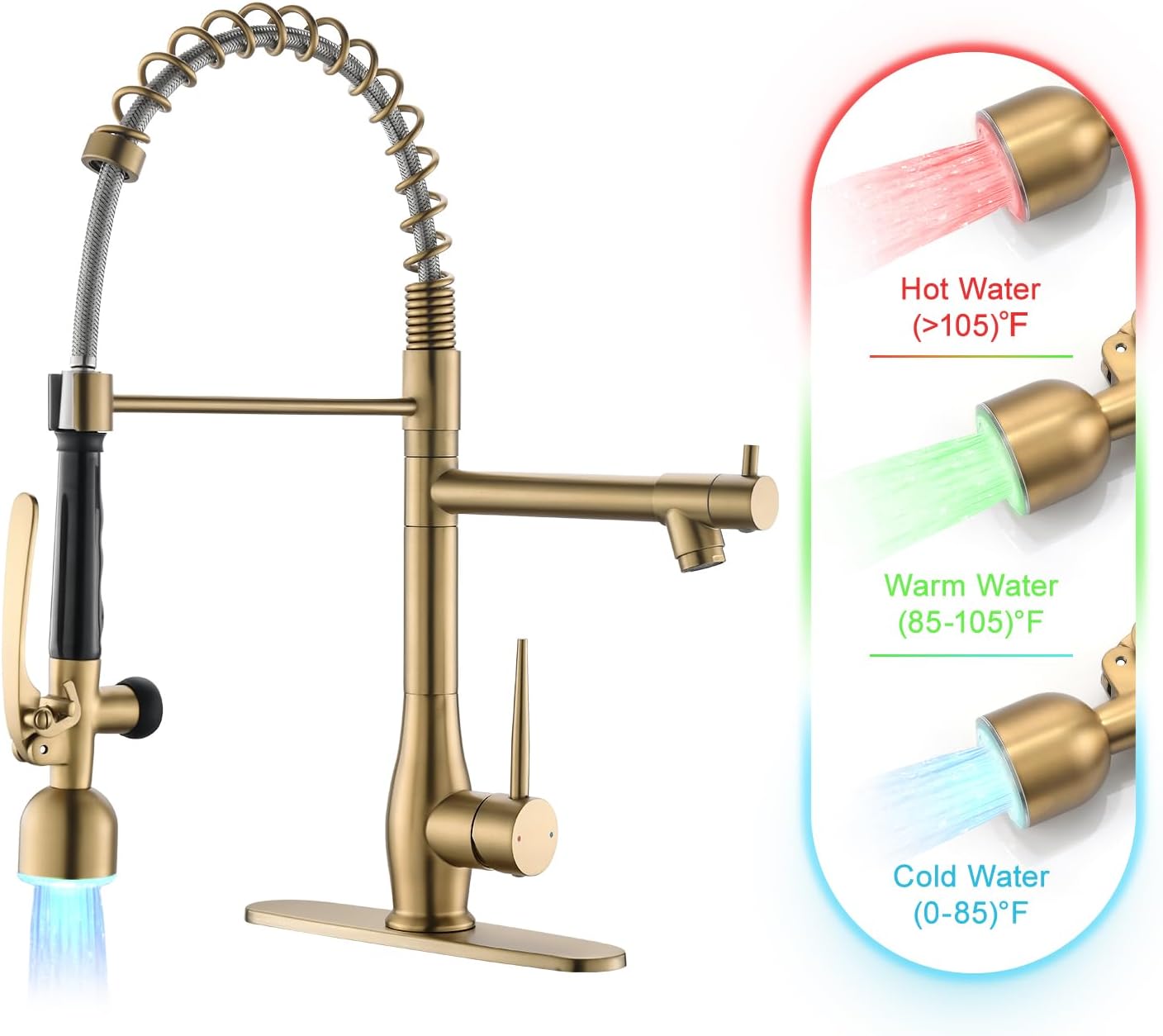 GIMILI Gold Kitchen Faucet with LED Pull Down Sprayer Design