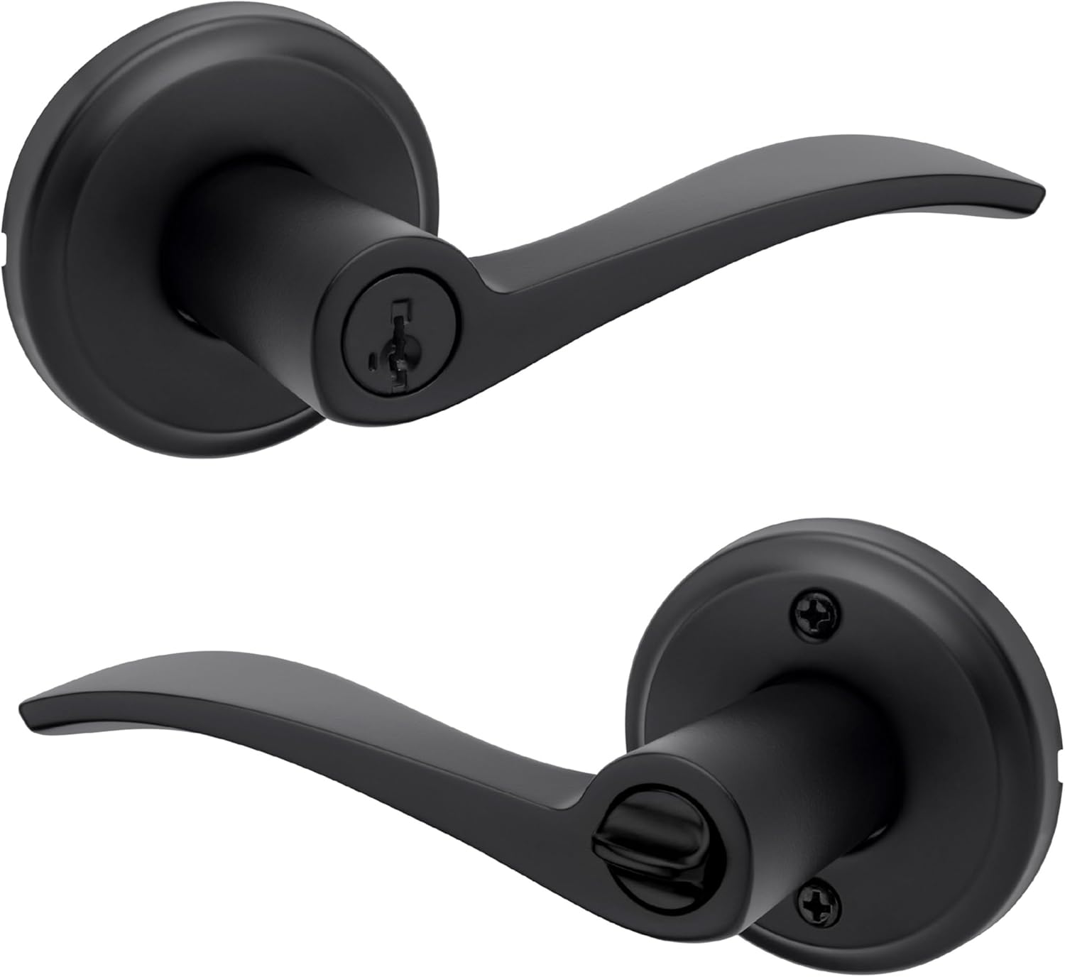 Kwikset Sedona Entry Door Handle with Lock and Key, Matte Black