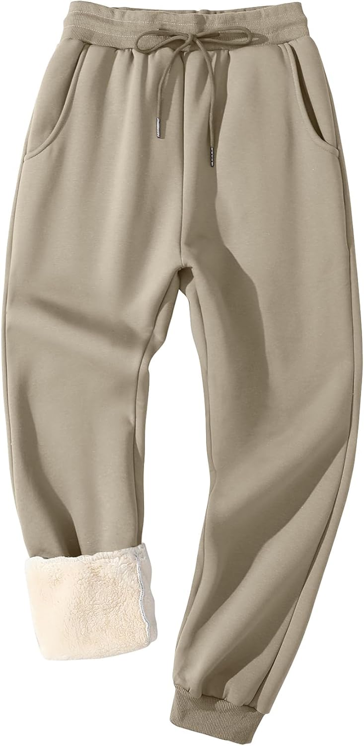 Flygo Men's Fleece Lined Sherpa Sweatpants for Winter Warmth