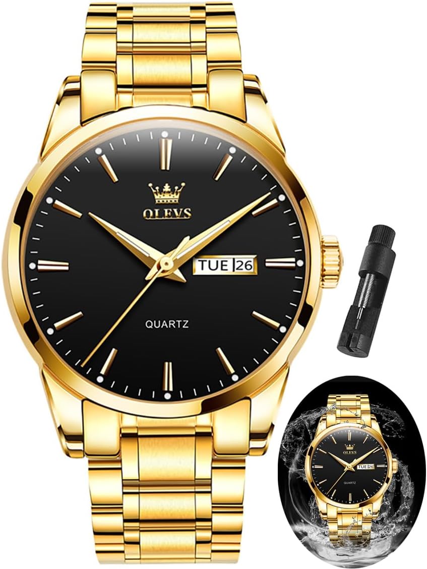 Gold Chronograph Watch: Waterproof & Luminous Glow
