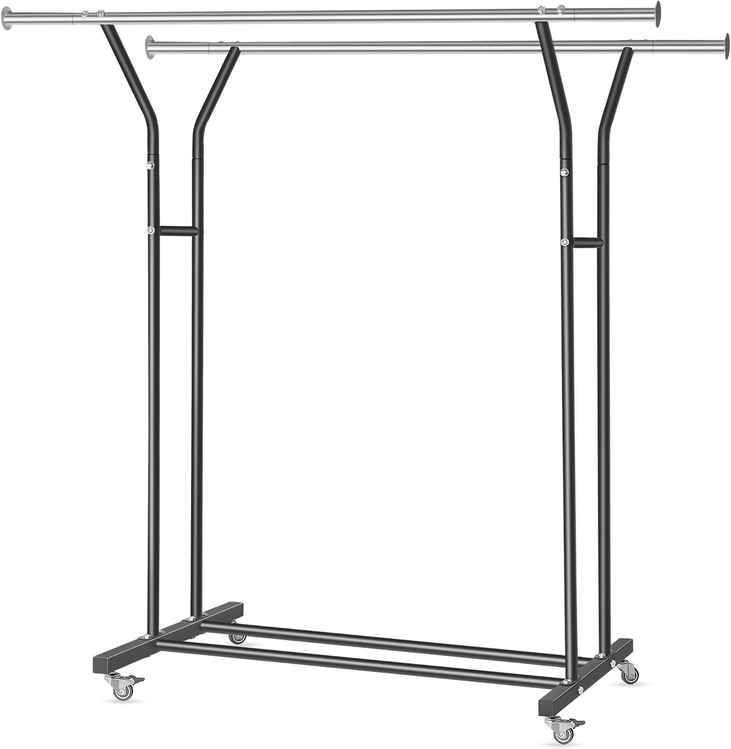 Heavy Duty Clothing Rack with Wheels and Bottom Shelf for Storage