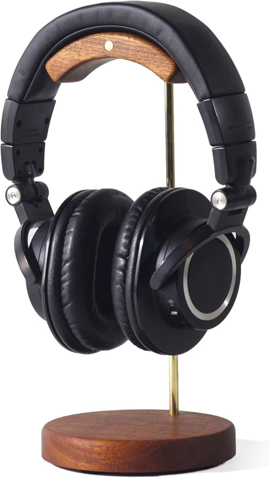 Handmade Brass and Wood Headphone Stand for All Headsets