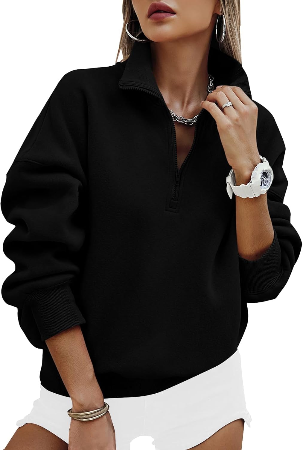 PRETTYGARDEN Womens Half Zip Oversized Sweatshirts for Fall
