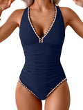 One Piece Swimsuit for Women Tummy Control Ruched V Neck - Slimming