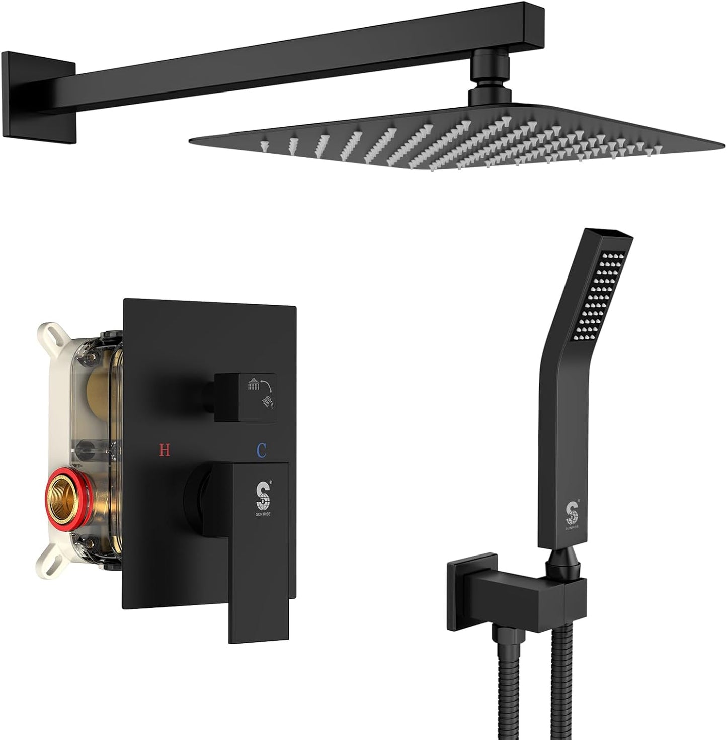 SR SUN RISE Black Square Rainfall Shower Head Set for Luxury