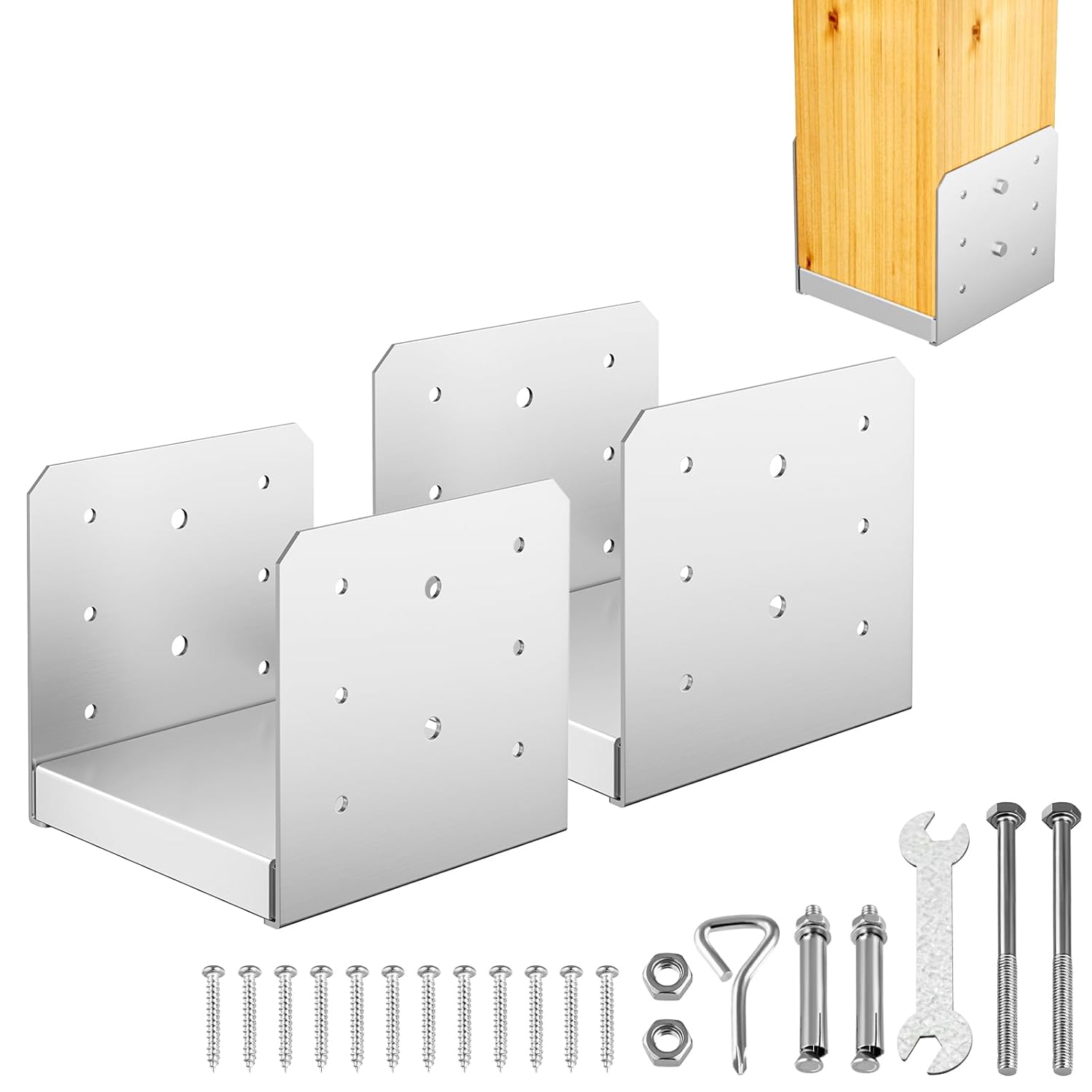 6x6 Post Base Bracket for Decks and Pavilions - 2Pcs Adjustable