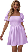 WDIRARA Women's Square Neck Flounce Short Sleeve Dress - Flattering