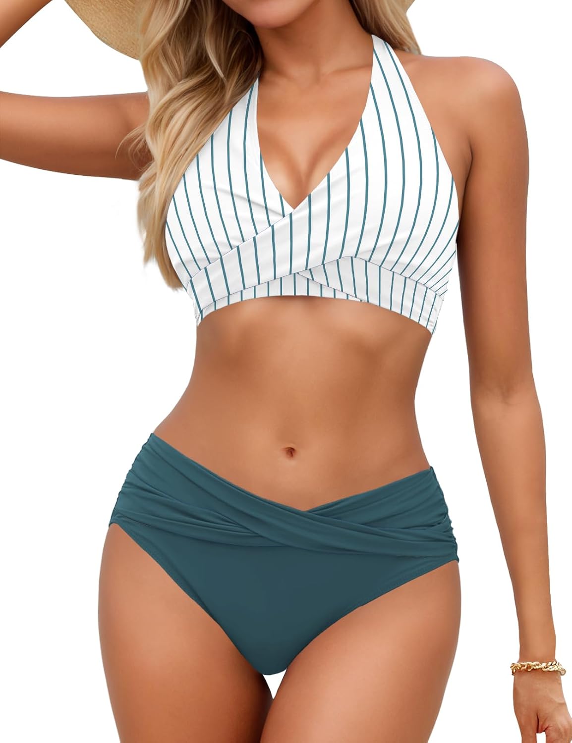 Sopliagon Women's Twist Front Two Piece Swimsuit for Summer Fun
