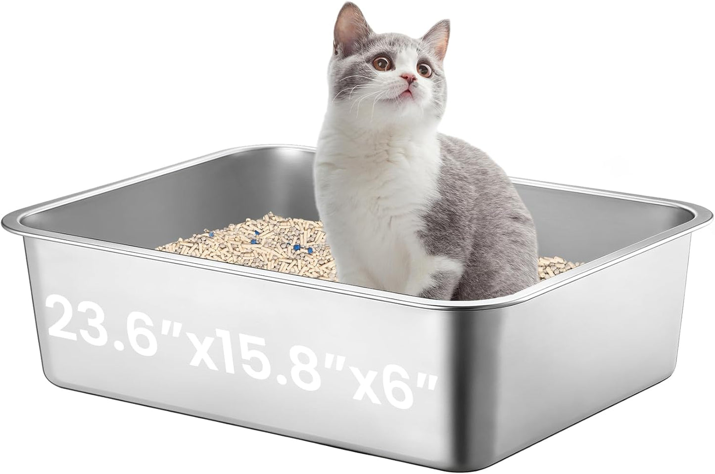 Extra Large Stainless Steel Cat Litter Box for All Cats