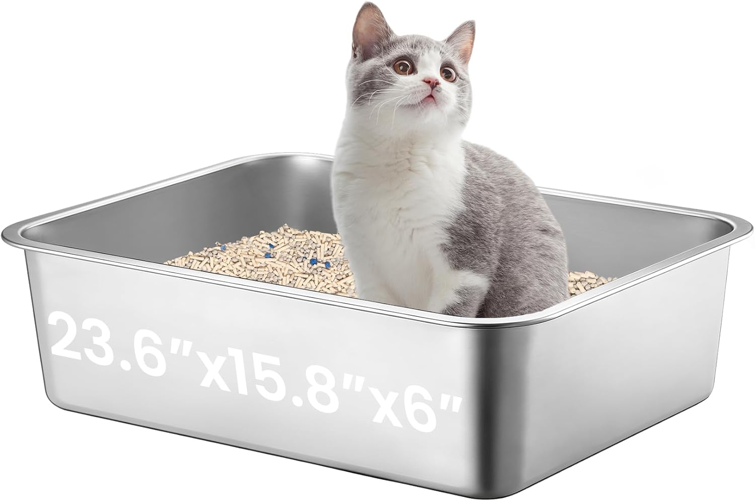 Extra Large Stainless Steel Cat Litter Box for All Cats