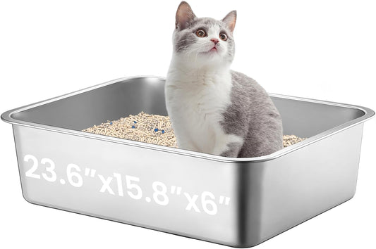 Extra Large Stainless Steel Cat Litter Box for All Cats