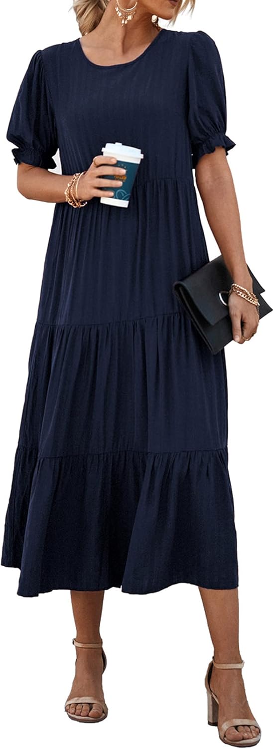 PRETTYGARDEN Summer Floral Midi Dress for Women 2025 Casual Style