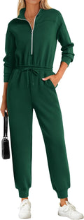 Long Sleeve Jumpsuit for Women - Casual Half-Zip One Piece